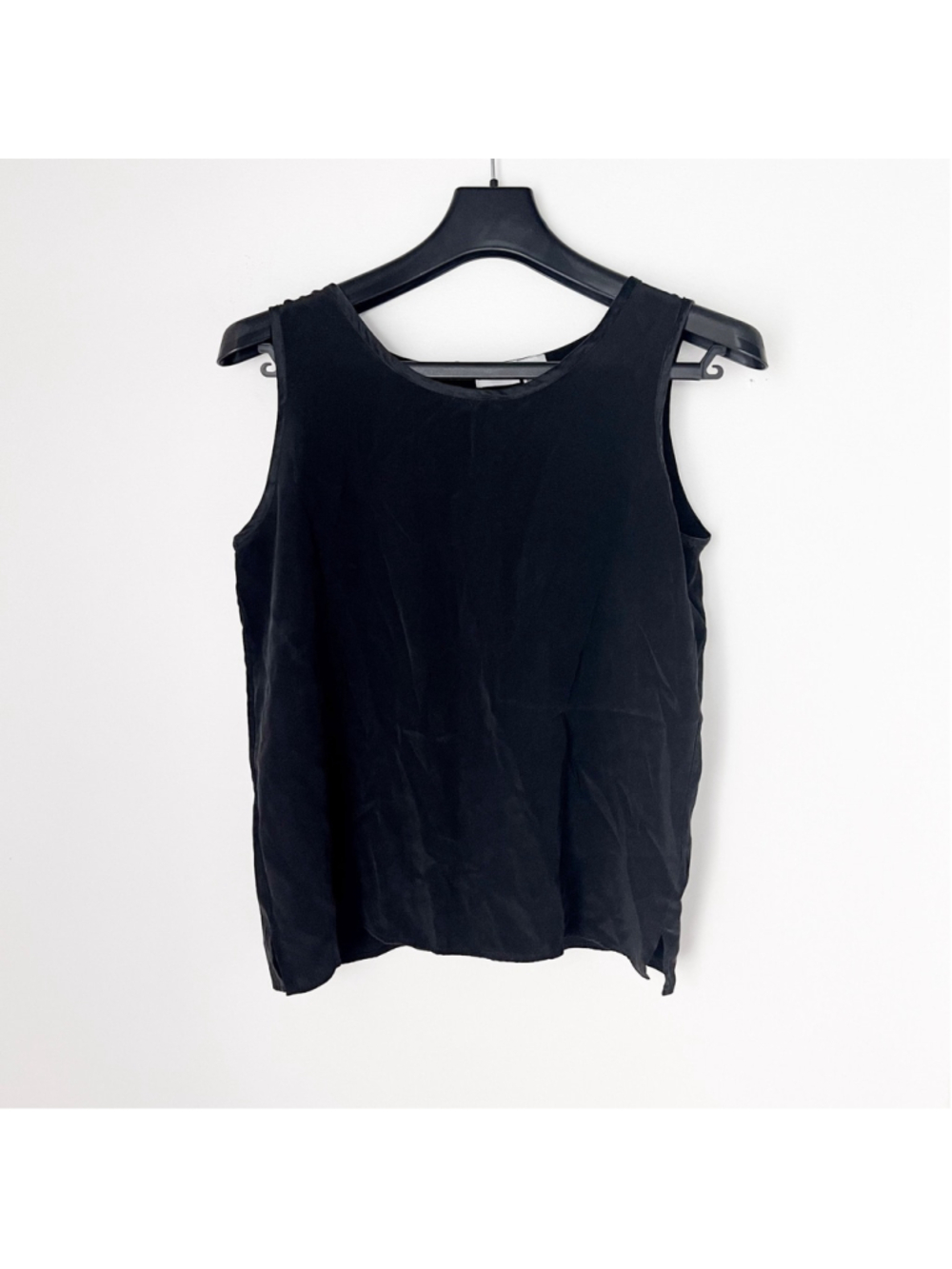Vintage Y2K Silkscreen 100% Silk Black Tank Top Large Minimalist Luxury Capsule